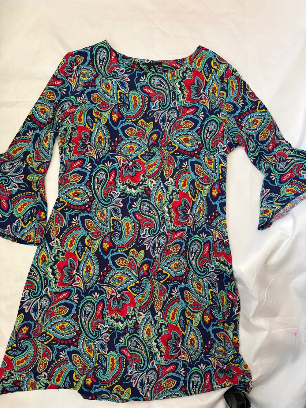 Leslie Fay Paisley Print Shift Dress - Navy, Teal & Red